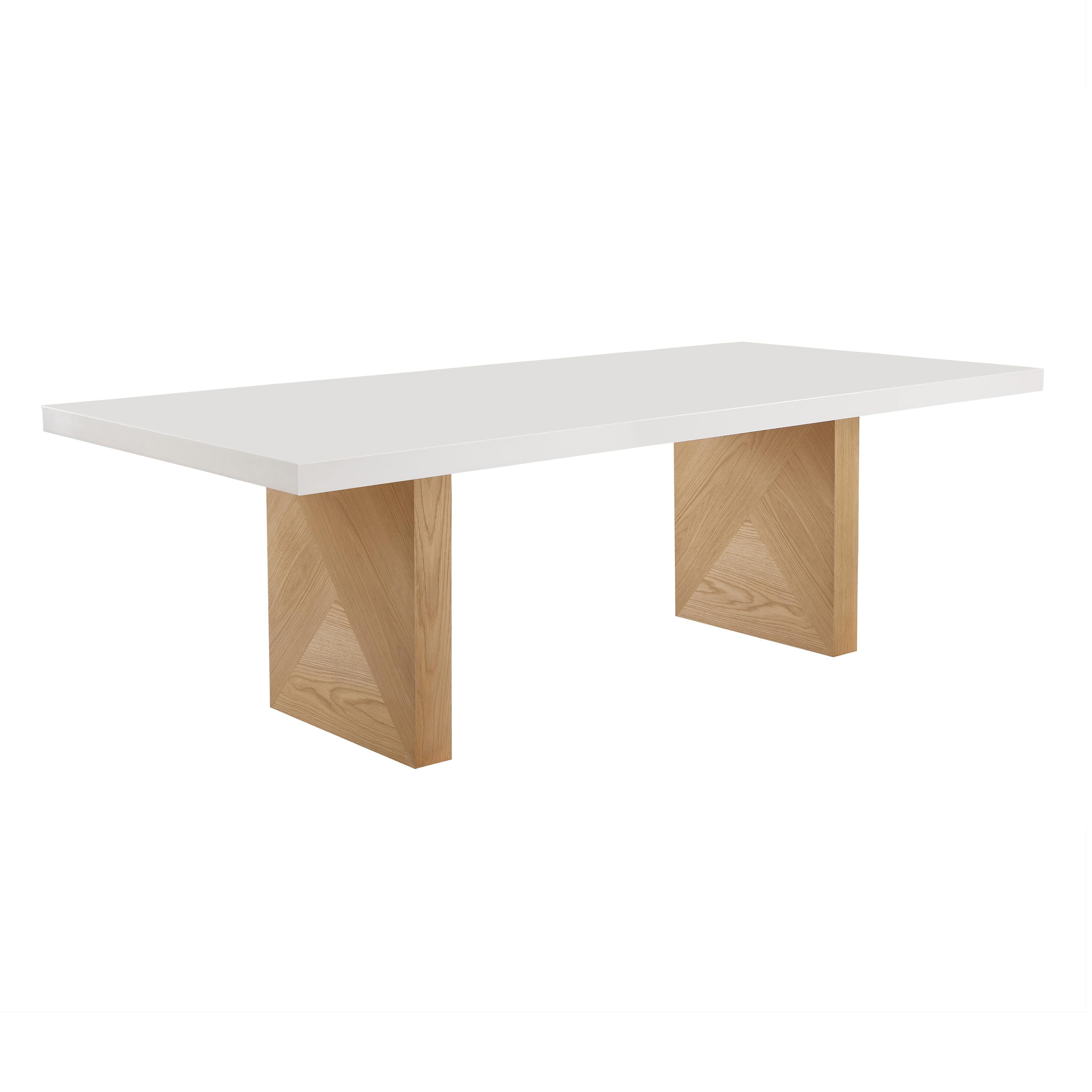 Madeline White Gloss and Natural Ash 92" Rectangular Dining Table TOV