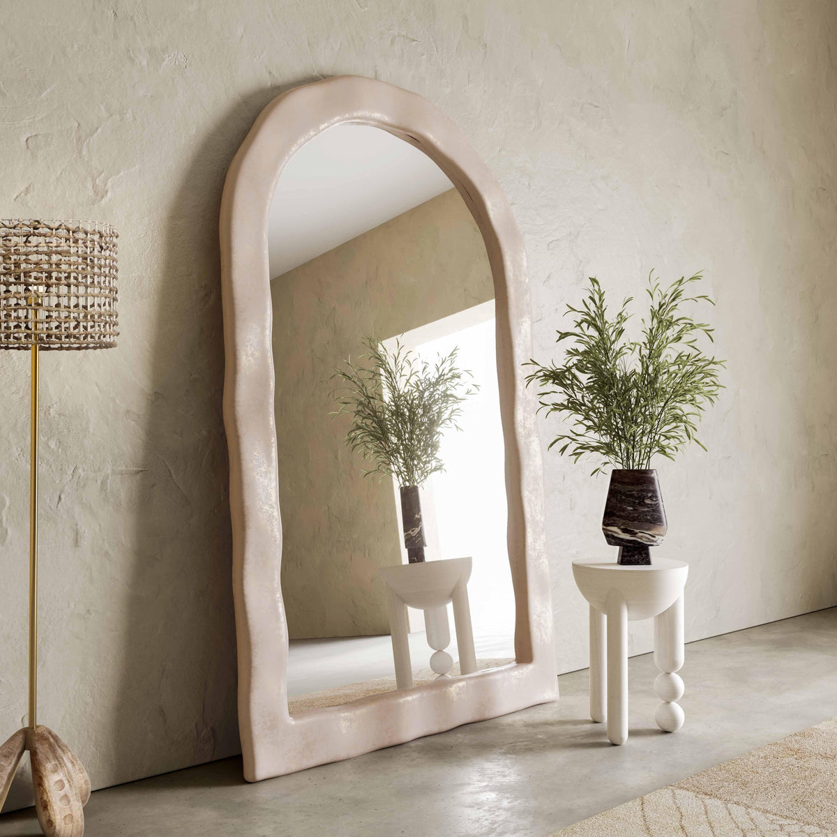 Kaia Cream Textured Floor Mirror – TOV Furniture