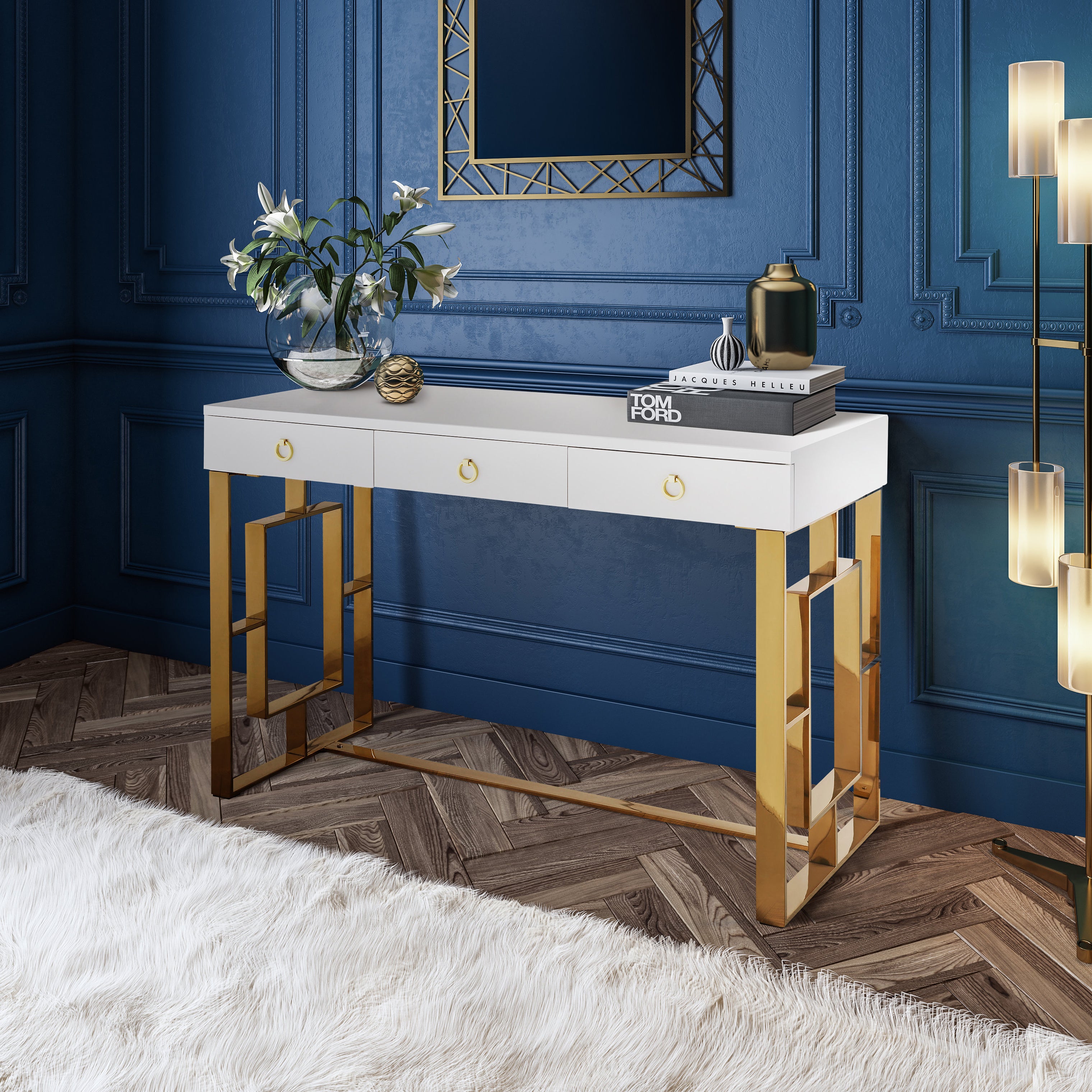 Audrey white lacquer desk deals